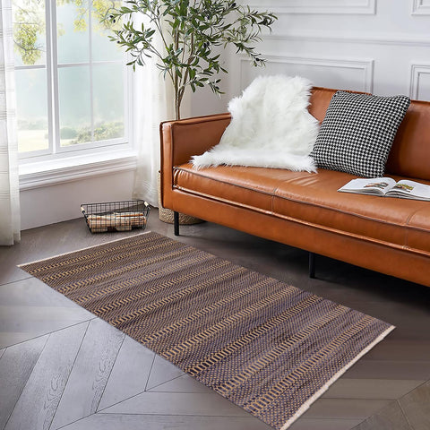 handmade Modern Kilim Blue Beige Hand-Woven RUNNER 100% WOOL area rug 3 x 7