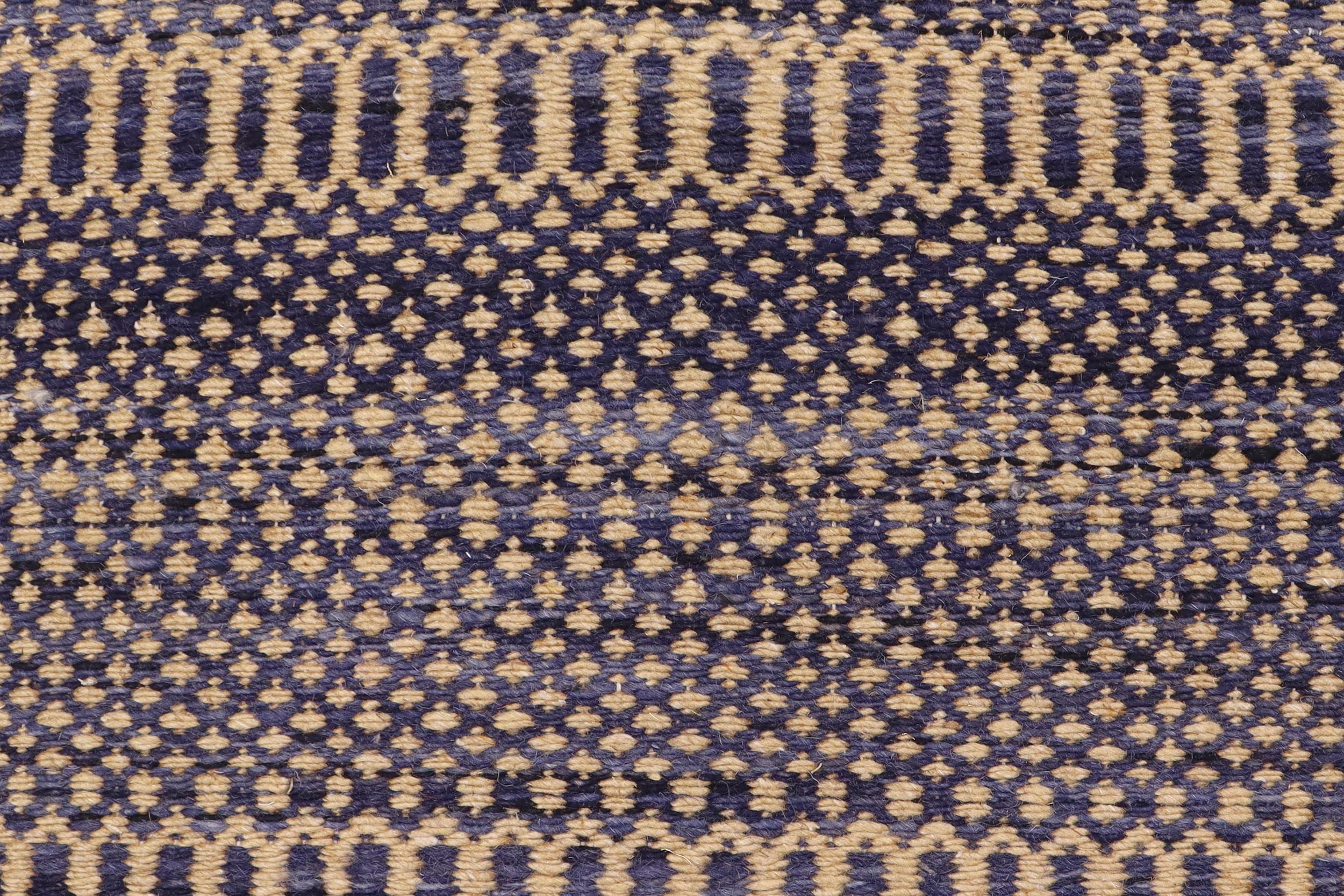 handmade Modern Kilim Blue Beige Hand-Woven RUNNER 100% WOOL area rug 3 x 7