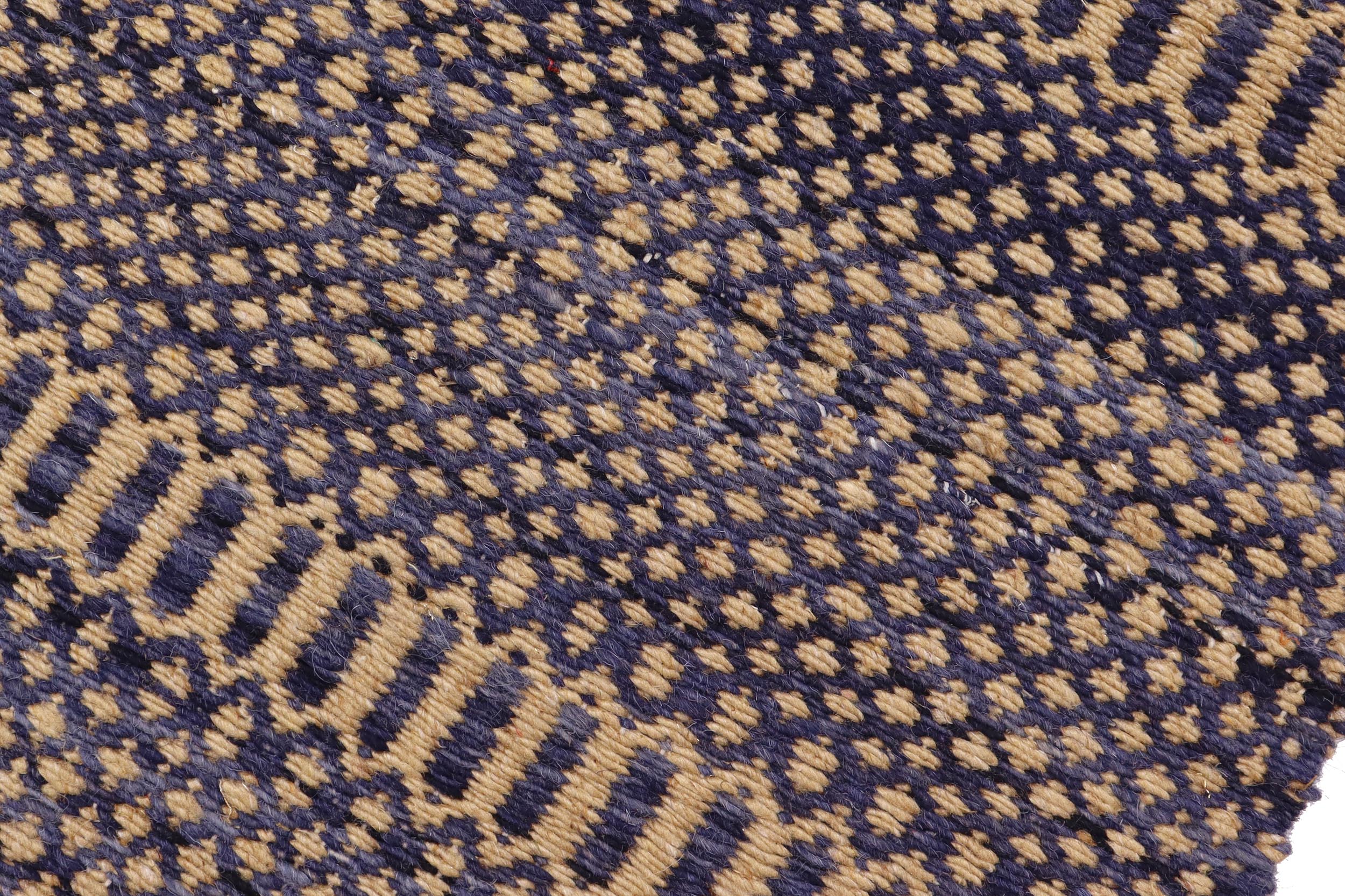 handmade Modern Kilim Blue Beige Hand-Woven RUNNER 100% WOOL area rug 3 x 7