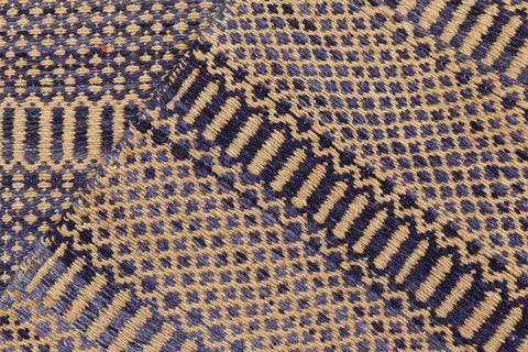 handmade Modern Kilim Blue Beige Hand-Woven RUNNER 100% WOOL area rug 3 x 7