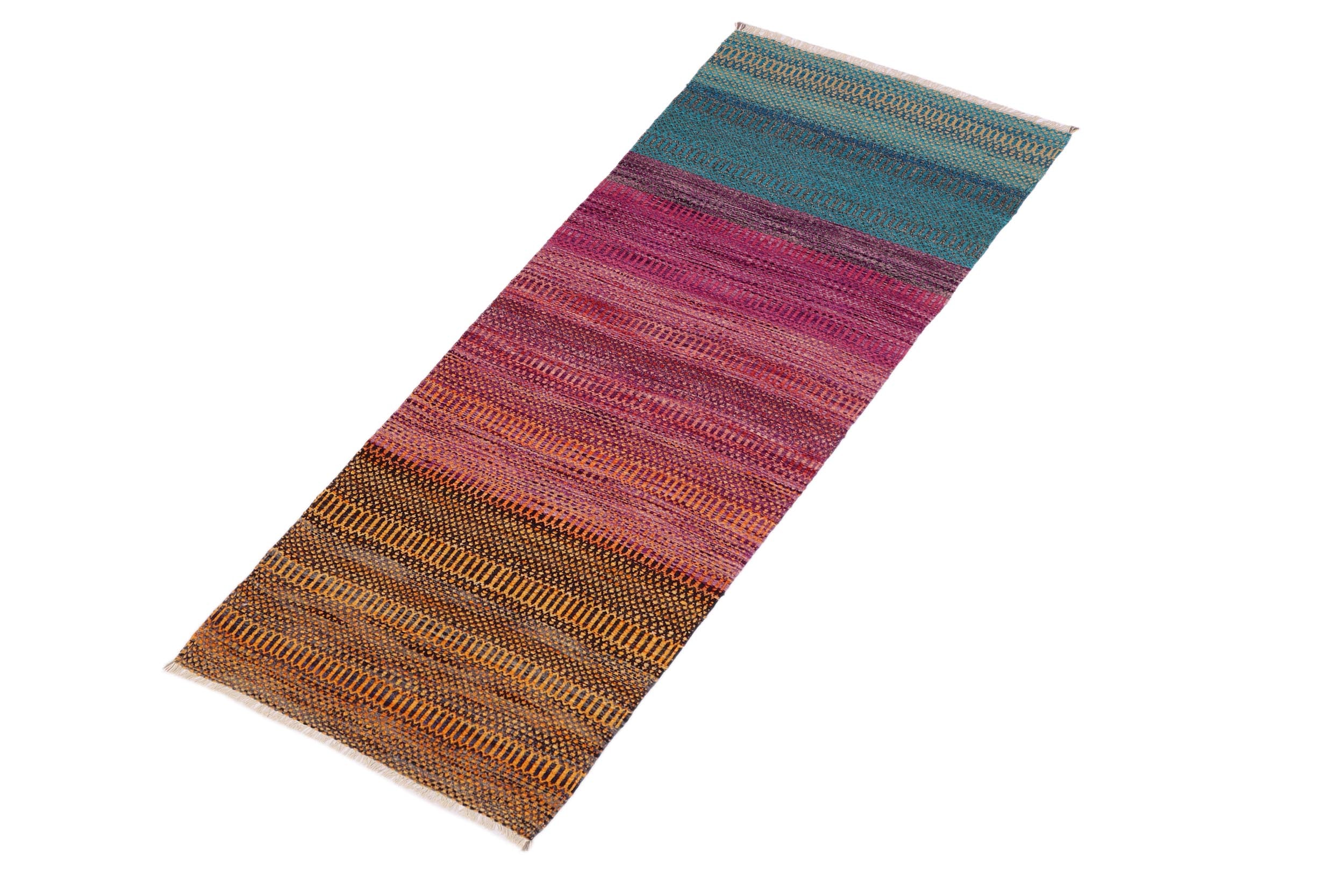 handmade Modern Kilim Blue Gray Hand-Woven RUNNER 100% WOOL area rug 3x7