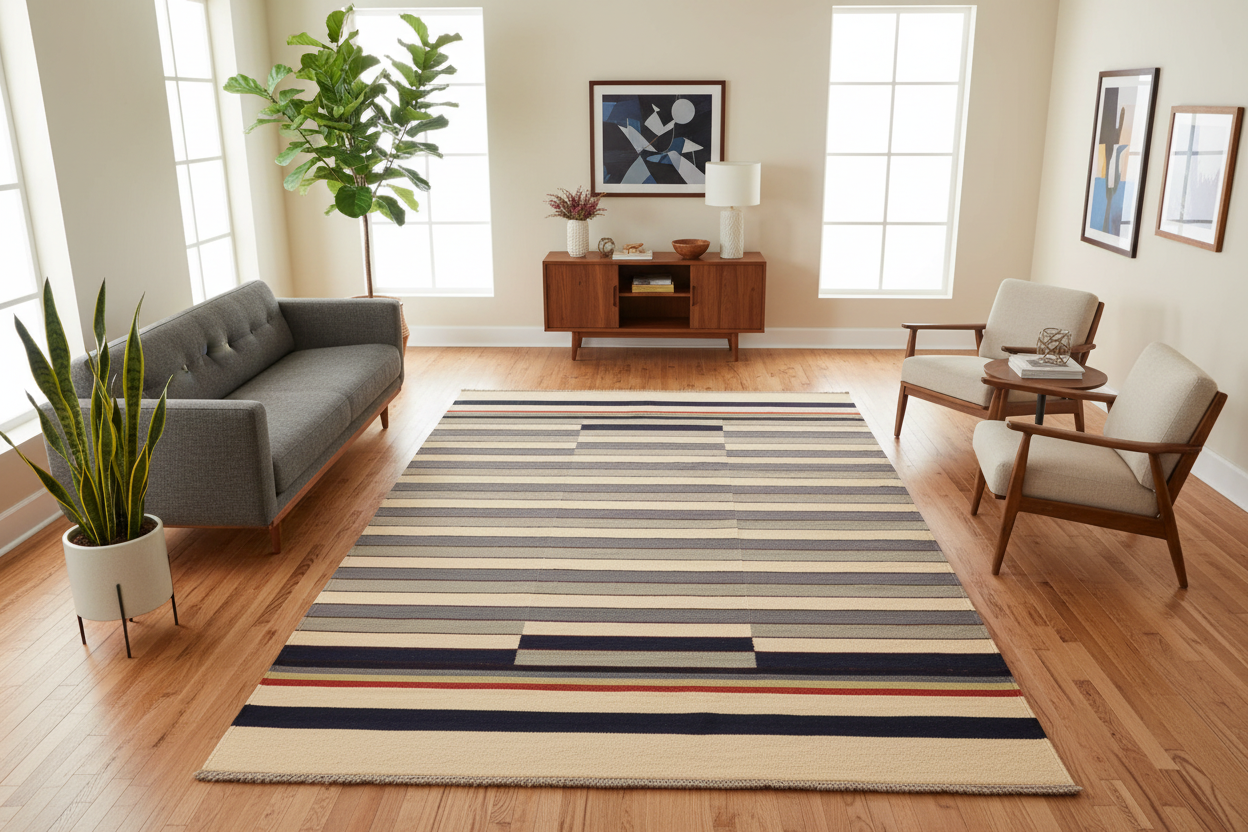 handmade Modern Kilim Gray Beige Hand-Woven RECTANGLE 100% WOOL area rug 6x8