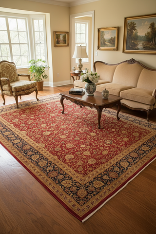 handmade Transitional Agra Red Blue Hand Knotted RECTANGLE 100% WOOL area rug 9x12