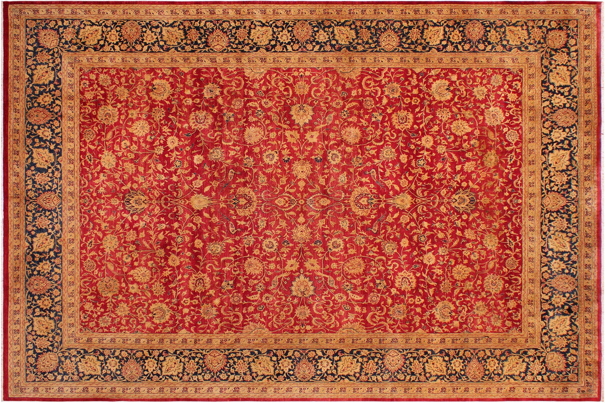handmade Transitional Agra Red Blue Hand Knotted RECTANGLE 100% WOOL area rug 9x12