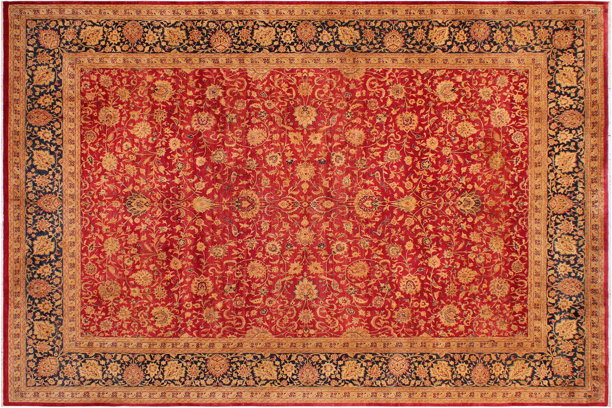 handmade Transitional Agra Red Blue Hand Knotted RECTANGLE 100% WOOL area rug 9 x 12