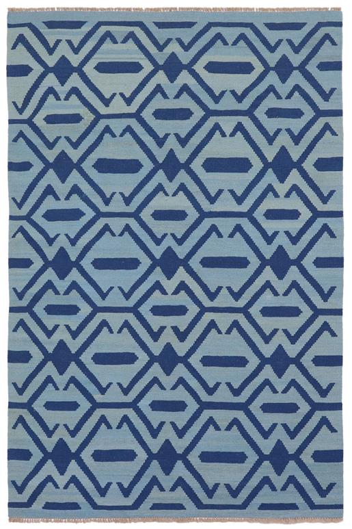 Flat Weave Kilim Antique Navaho Vintage handmade Modern Kilim Blue Blue Hand-Woven Rectangle 100% Wool Area Rug 4x6 