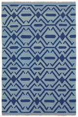 Flat Weave Kilim Antique Navaho Vintage handmade Modern Kilim Blue Blue Hand-Woven Rectangle 100% Wool Area Rug 4x6 