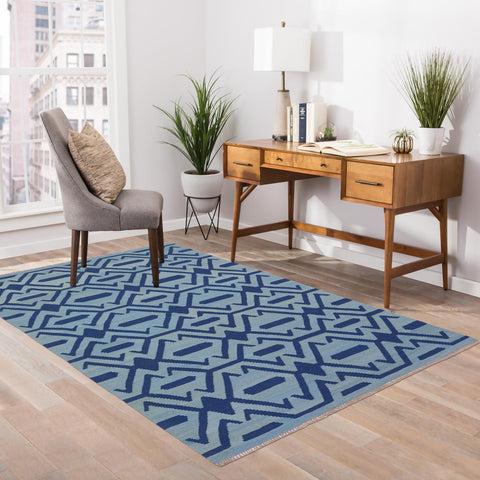 handmade Modern Kilim Blue Blue Hand-Woven RECTANGLE 100% WOOL area rug 4 x 6