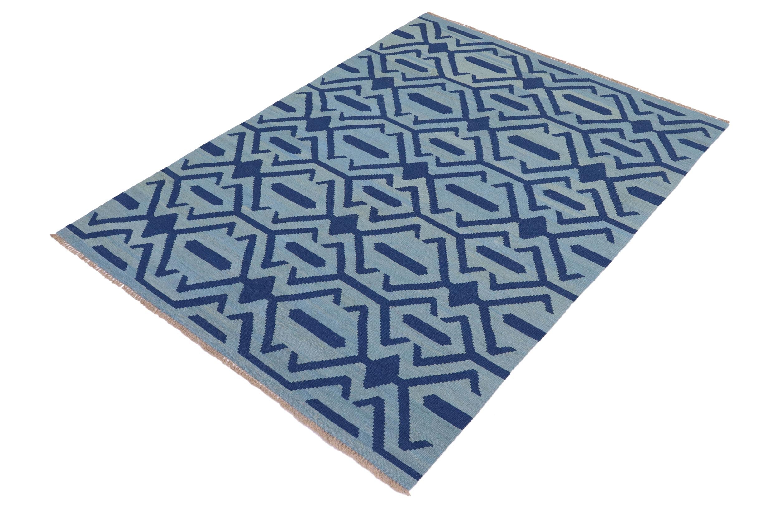 handmade Modern Kilim Blue Blue Hand-Woven RECTANGLE 100% WOOL area rug 4 x 6