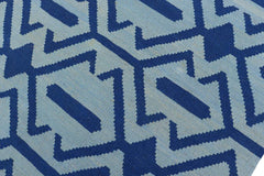 Flat Weave Kilim Antique Navaho Vintage handmade Modern Kilim Blue Blue Hand-Woven Rectangle 100% Wool Area Rug 4x6 
