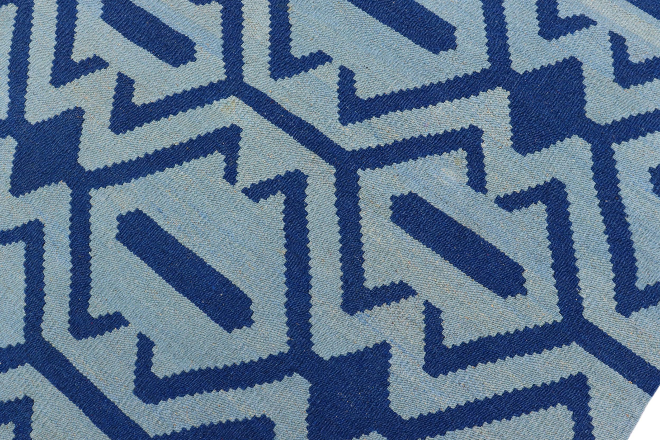 handmade Modern Kilim Blue Blue Hand-Woven RECTANGLE 100% WOOL area rug 4 x 6