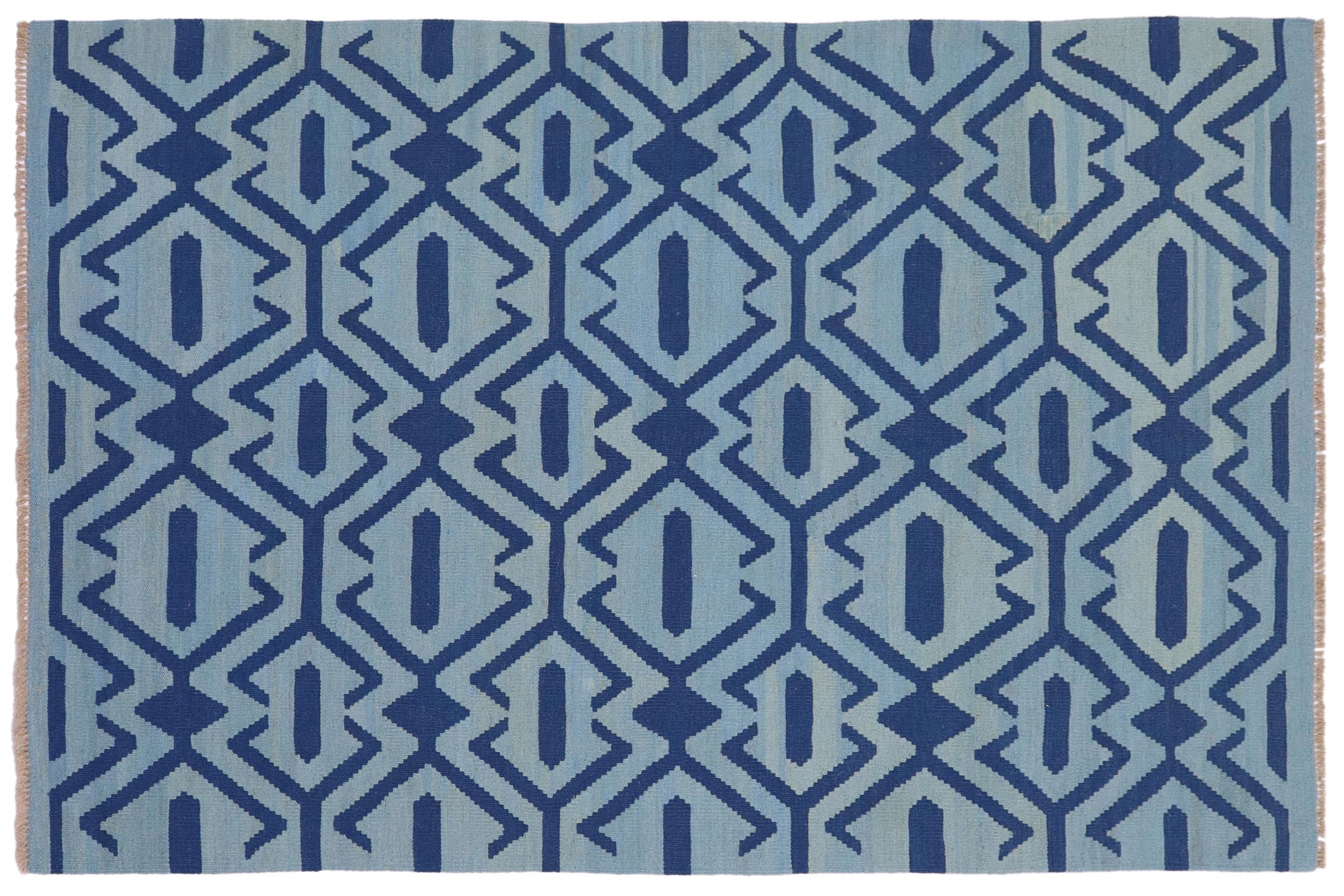 handmade Modern Kilim Blue Blue Hand-Woven RECTANGLE 100% WOOL area rug 4 x 6