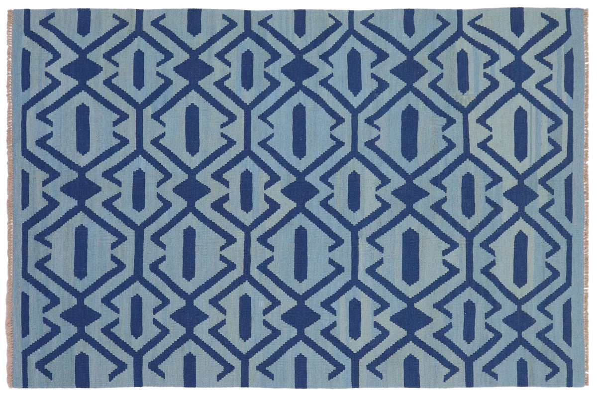 handmade Modern Kilim Blue Blue Hand-Woven RECTANGLE 100% WOOL area rug 4 x 6