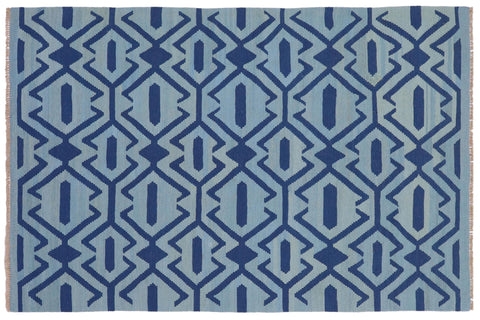 handmade Modern Kilim Blue Blue Hand-Woven RECTANGLE 100% WOOL area rug 4 x 6