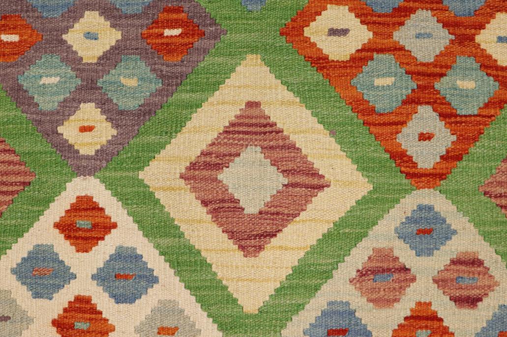 Flat Weave Kilim Antique Navaho Vintage handmade Modern Kilim Rust Blue Hand-Woven Rectangle 100% Wool Area Rug 3x5 
