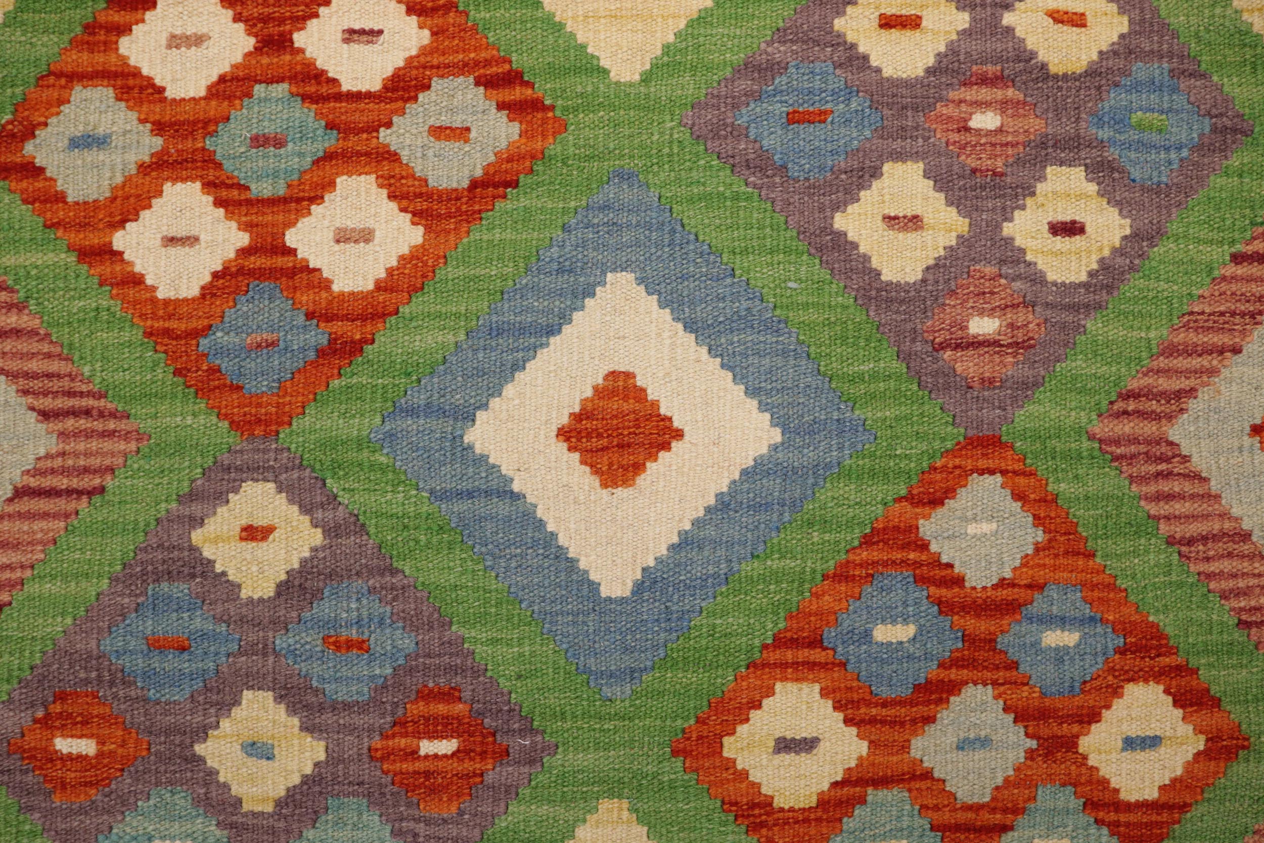 handmade Geometric Kilim Rust Blue Hand-Woven RECTANGLE 100% WOOL area rug 3 x 5