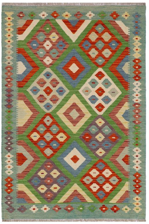 Flat Weave Kilim Antique Navaho Vintage handmade Modern Kilim Rust Blue Hand-Woven Rectangle 100% Wool Area Rug 3x5 