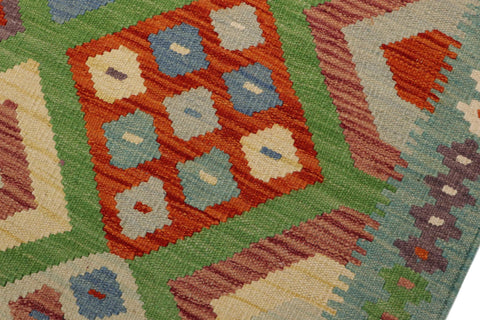 handmade Geometric Kilim Rust Blue Hand-Woven RECTANGLE 100% WOOL area rug 3 x 5