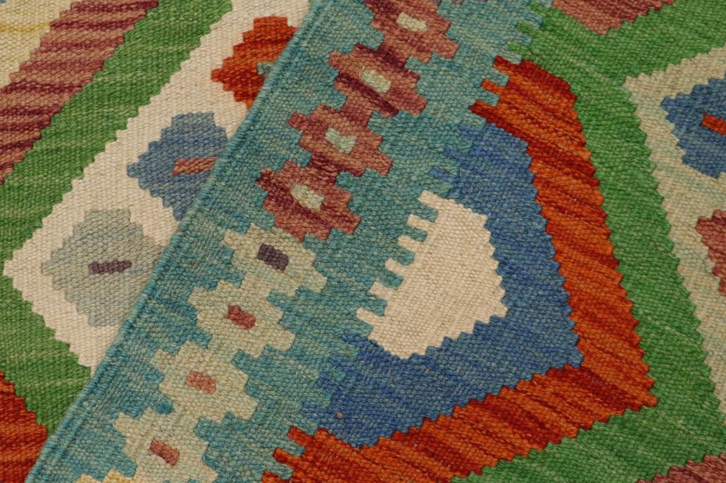 Flat Weave Kilim Antique Navaho Vintage handmade Modern Kilim Rust Blue Hand-Woven Rectangle 100% Wool Area Rug 3x5 