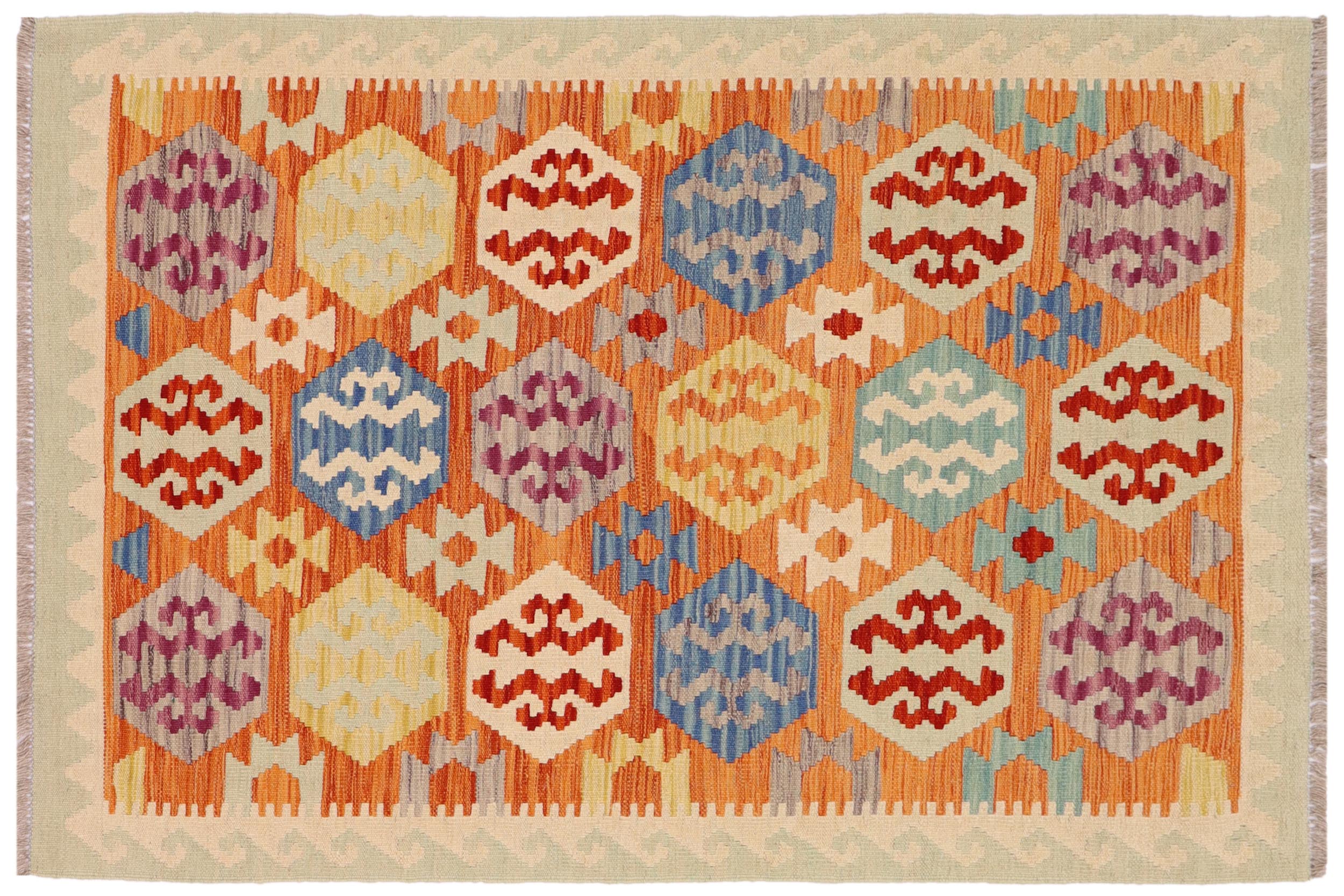 handmade Geometric Kilim Rust Beige Hand-Woven RECTANGLE 100% WOOL area rug 3 x 5
