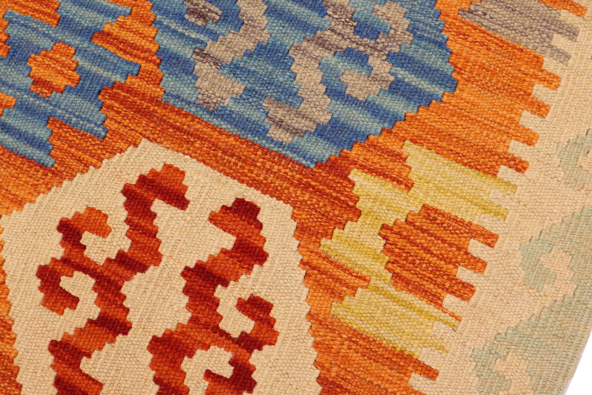 handmade Geometric Kilim Rust Beige Hand-Woven RECTANGLE 100% WOOL area rug 3 x 5