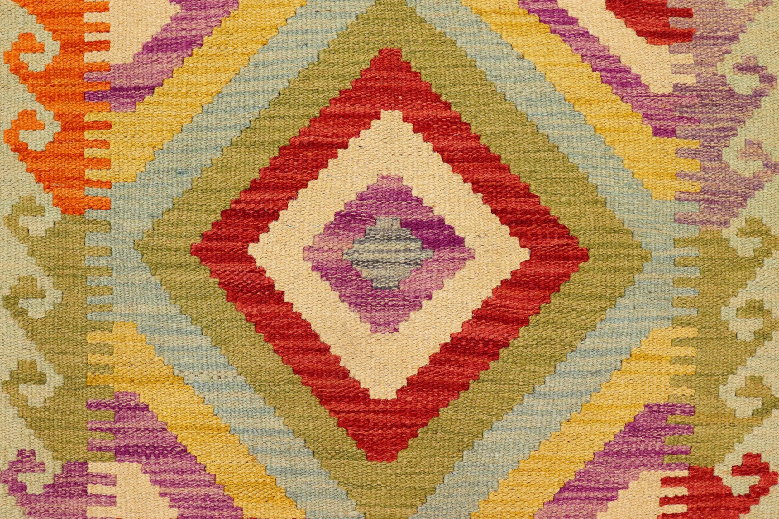 handmade Geometric Kilim Blue Red Hand-Woven RECTANGLE 100% WOOL area rug 2' x 3'