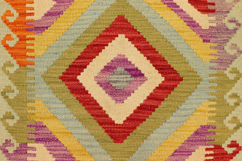 handmade Geometric Kilim Blue Red Hand-Woven RECTANGLE 100% WOOL area rug 2' x 3'