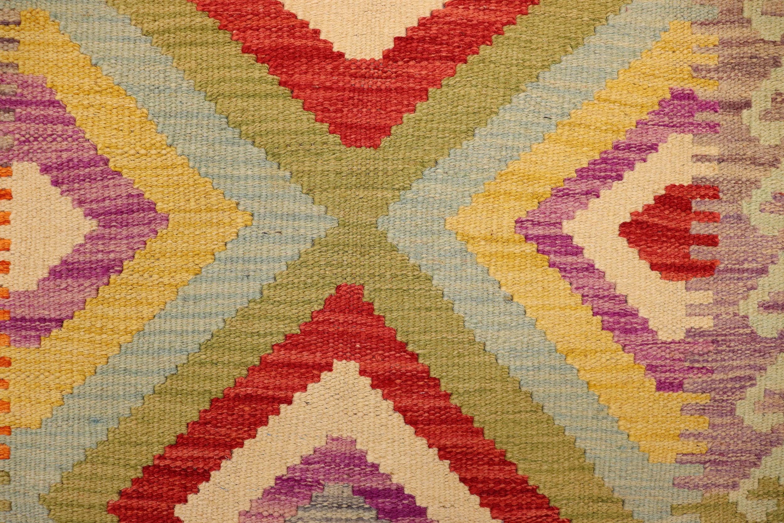 handmade Geometric Kilim Blue Red Hand-Woven RECTANGLE 100% WOOL area rug 2' x 3'