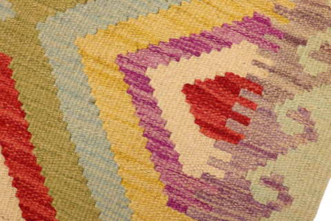 handmade Geometric Kilim Blue Red Hand-Woven RECTANGLE 100% WOOL area rug 2' x 3'