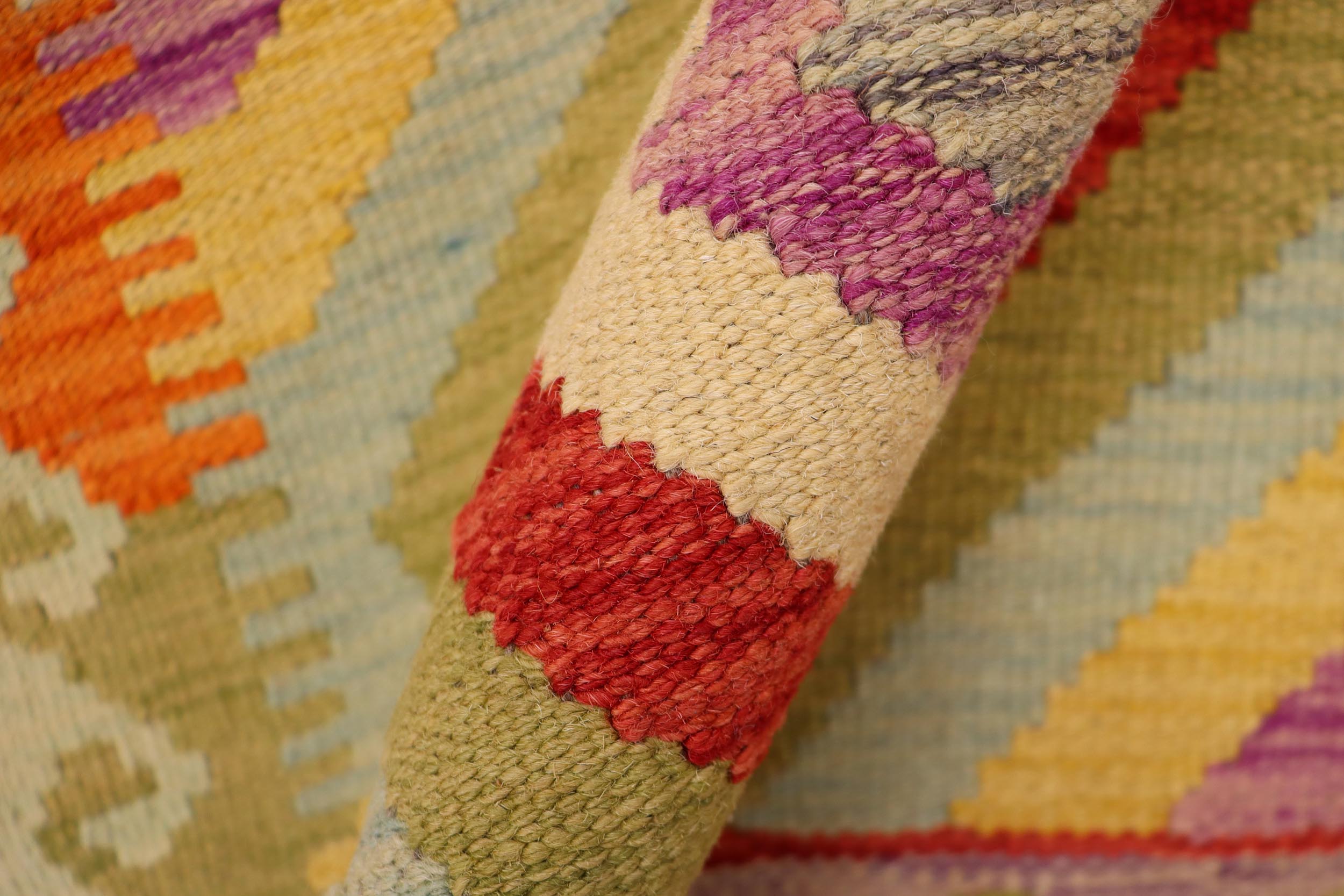 handmade Geometric Kilim Blue Red Hand-Woven RECTANGLE 100% WOOL area rug 2' x 3'