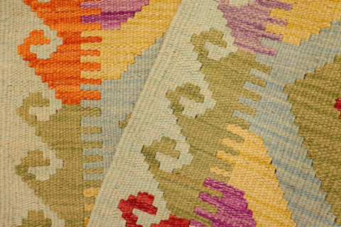 handmade Geometric Kilim Blue Red Hand-Woven RECTANGLE 100% WOOL area rug 2' x 3'