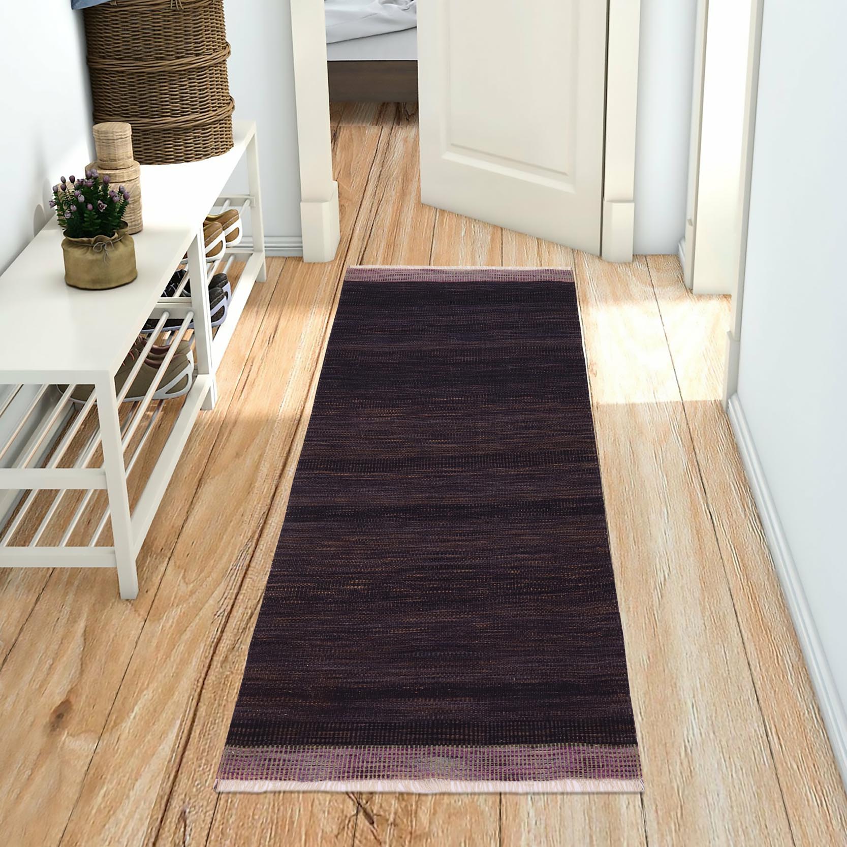 handmade Modern Kilim Blue Purple Hand-Woven RUNNER 100% WOOL area rug 4 x 7