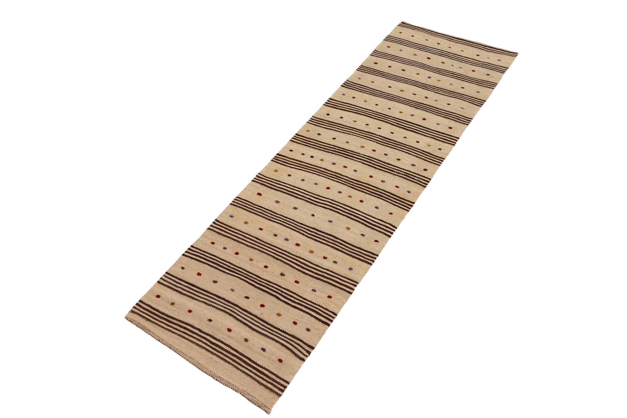 handmade Modern Kilim Brown Red Hand-Woven RUNNER 100% WOOL area rug 3 x 11