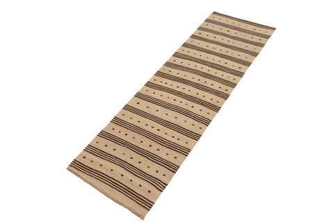 handmade Modern Kilim Brown Red Hand-Woven RUNNER 100% WOOL area rug 3 x 11