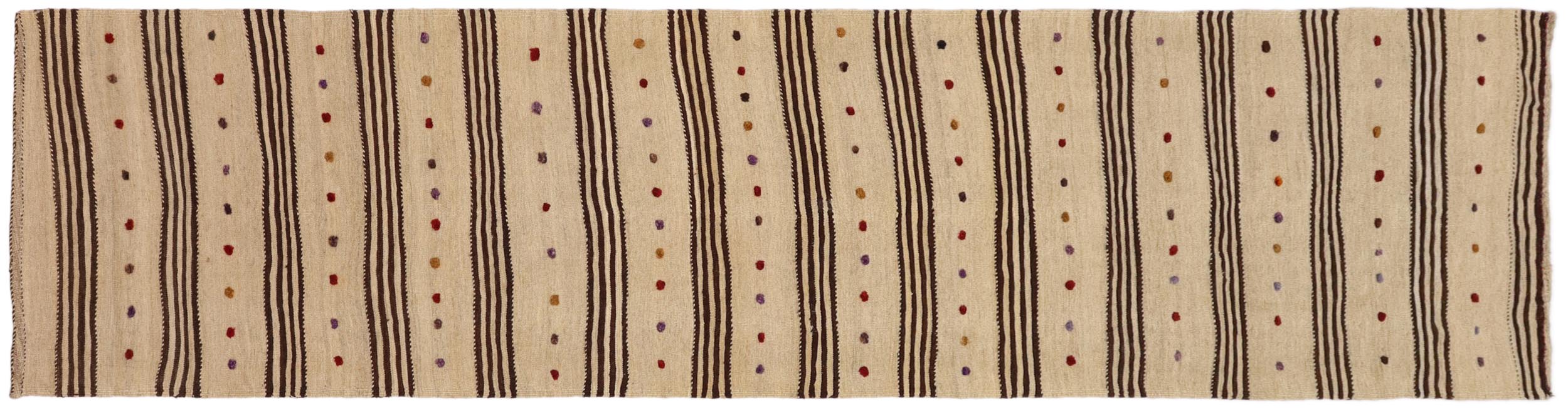 handmade Modern Kilim Brown Red Hand-Woven RUNNER 100% WOOL area rug 3 x 11