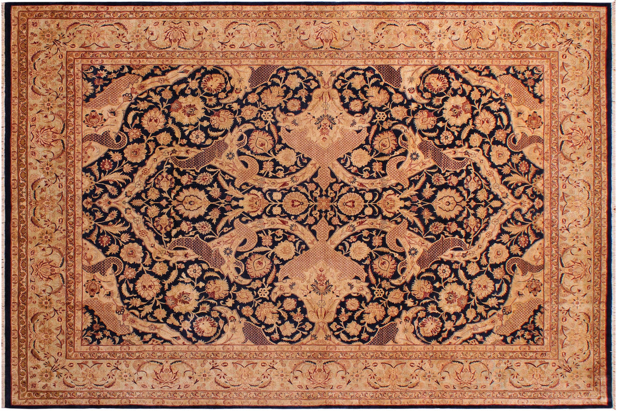 handmade Traditional Agra Blue Lt. Green Hand Knotted RECTANGLE 100% WOOL area rug 9x12