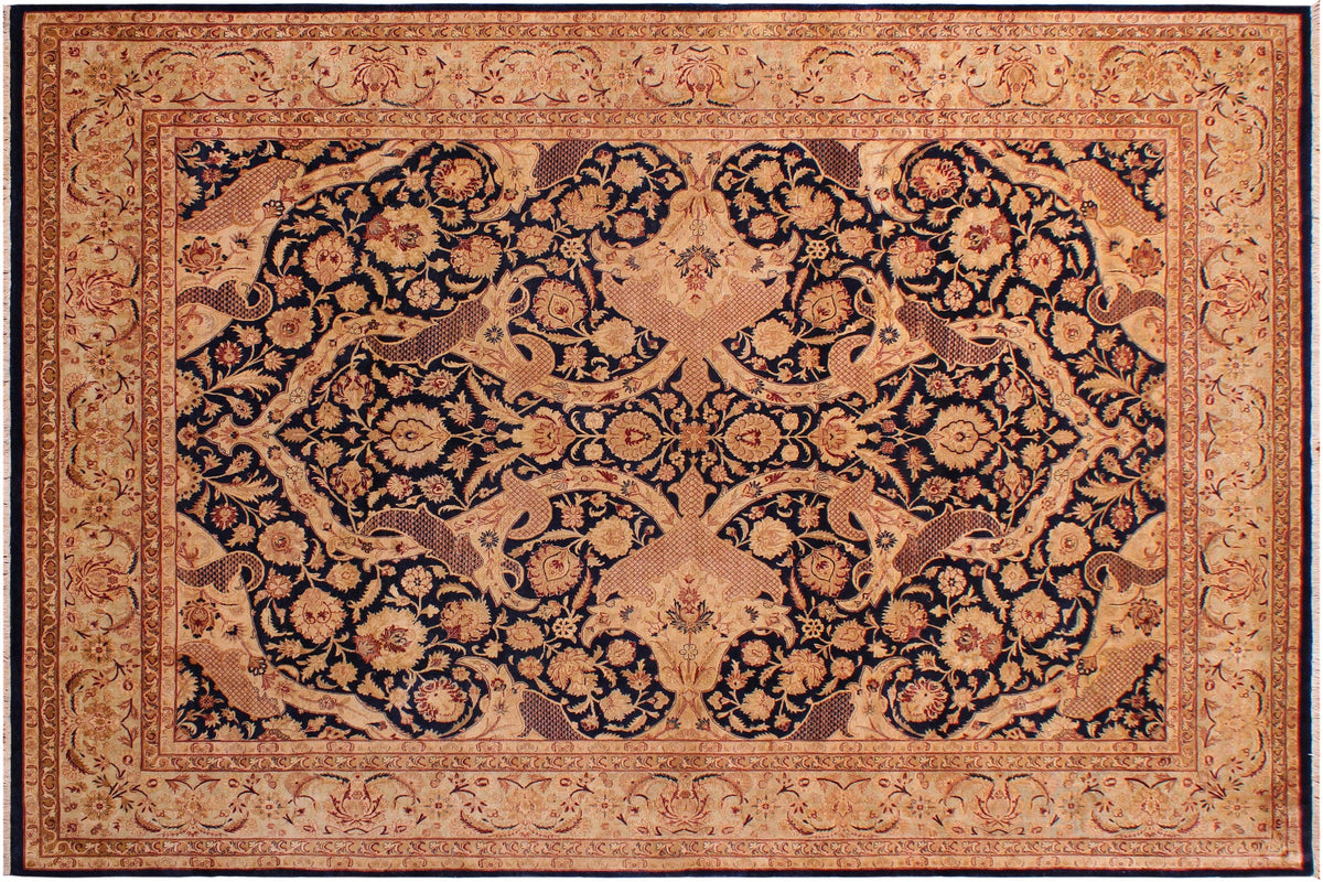 handmade Traditional Agra Blue Lt. Green Hand Knotted RECTANGLE 100% WOOL area rug 9 x 12