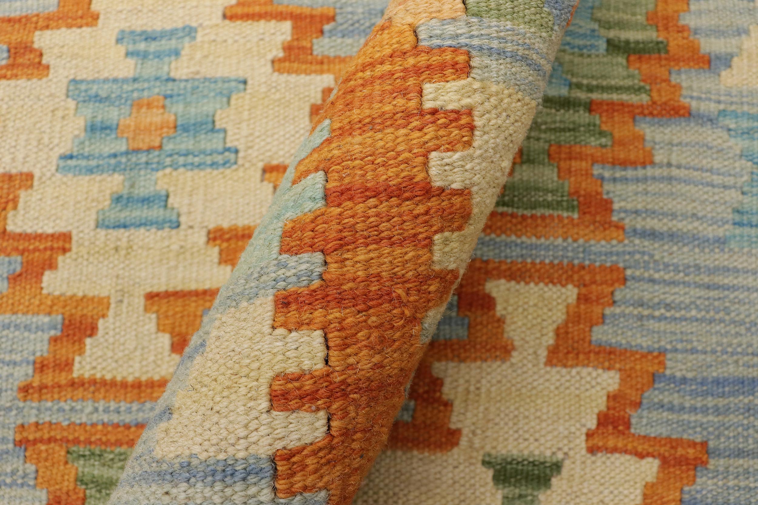 handmade Geometric Kilim Blue Rust Hand-Woven RECTANGLE 100% WOOL area rug 8 x 11
