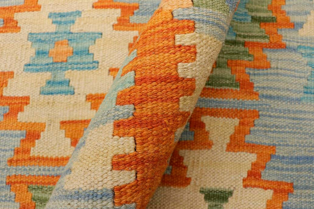 Flat Weave Kilim Antique Navaho Vintage handmade Geometric Kilim Blue Rust Hand-Woven Rectangle 100% Wool Area Rug 8x11 