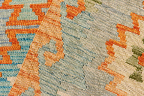 handmade Geometric Kilim Blue Rust Hand-Woven RECTANGLE 100% WOOL area rug 8 x 11