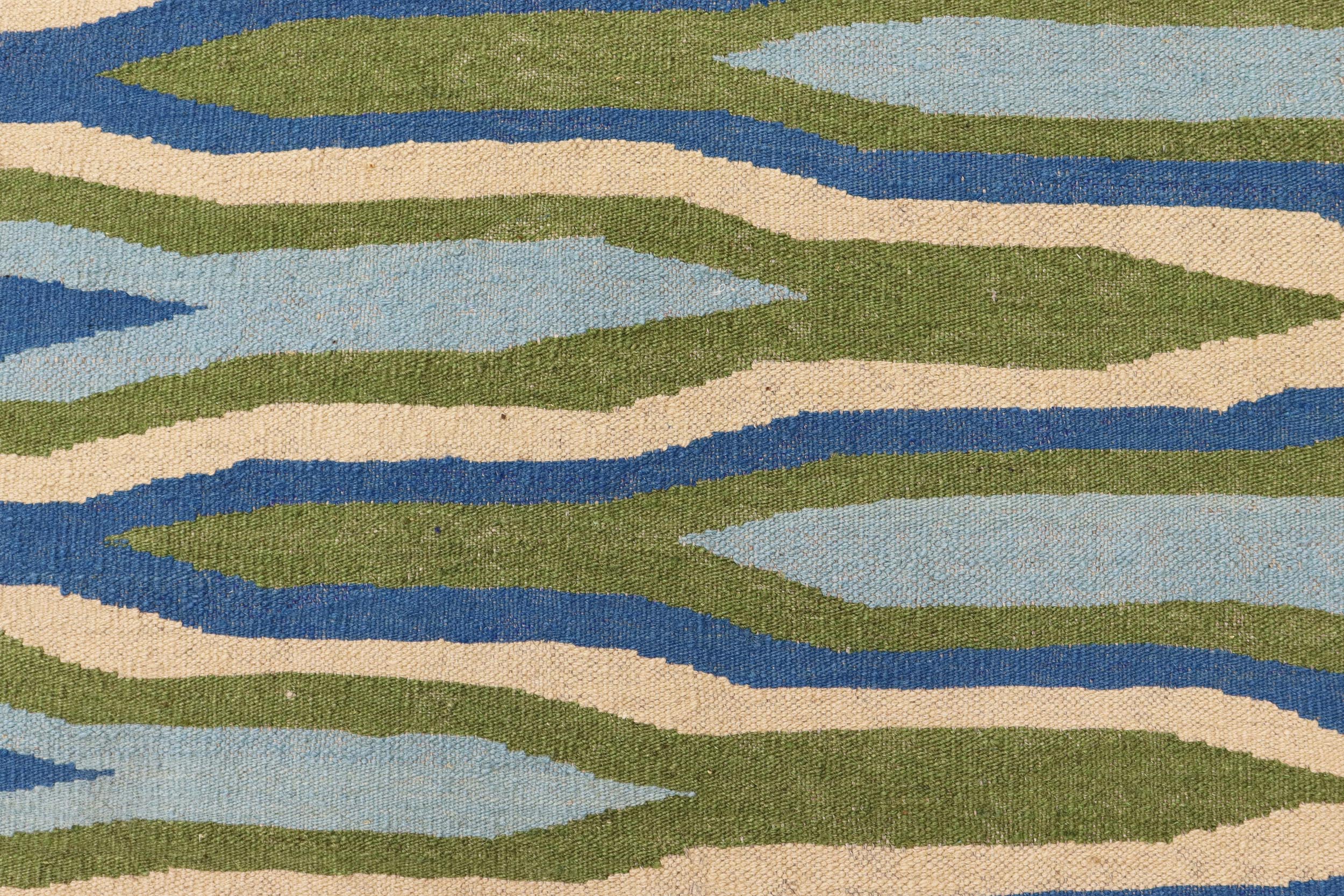 handmade Modern Kilim Blue Beige Hand-Woven RECTANGLE 100% WOOL area rug 9x12