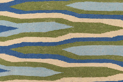 handmade Modern Kilim Blue Beige Hand-Woven RECTANGLE 100% WOOL area rug 9x12