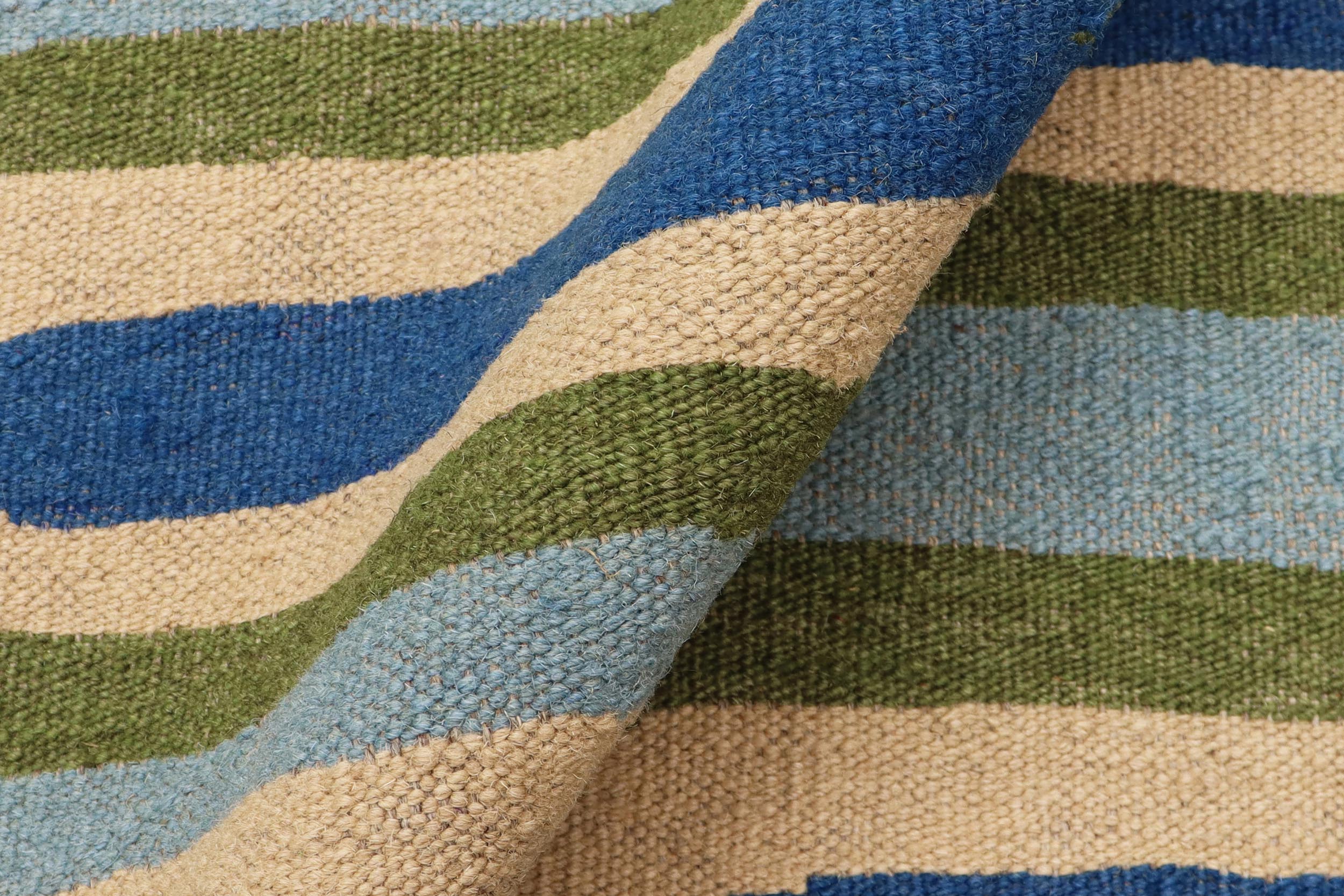 handmade Modern Kilim Blue Beige Hand-Woven RECTANGLE 100% WOOL area rug 9x12