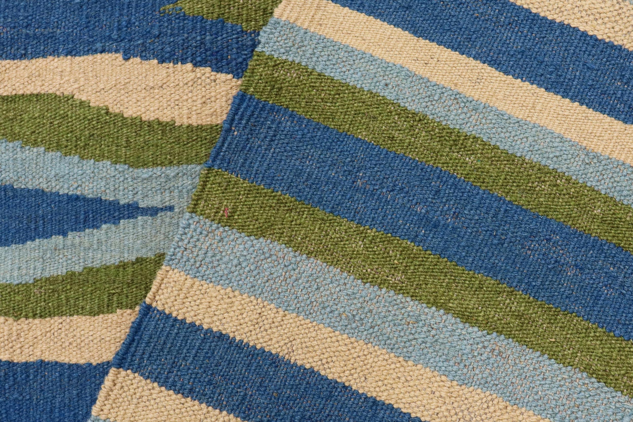 handmade Modern Kilim Blue Beige Hand-Woven RECTANGLE 100% WOOL area rug 9x12