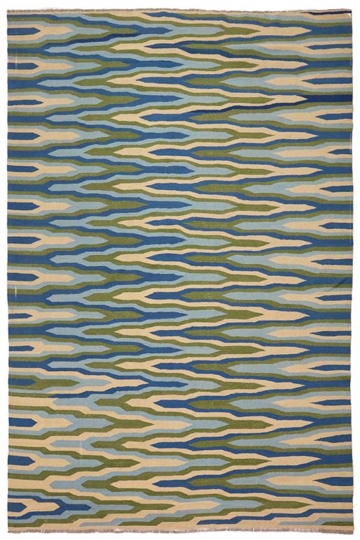 Flat Weave Kilim Antique Navaho Vintage handmade Modern Kilim Blue Beige Hand-Woven Rectangle 100% Wool Area Rug 9x12 