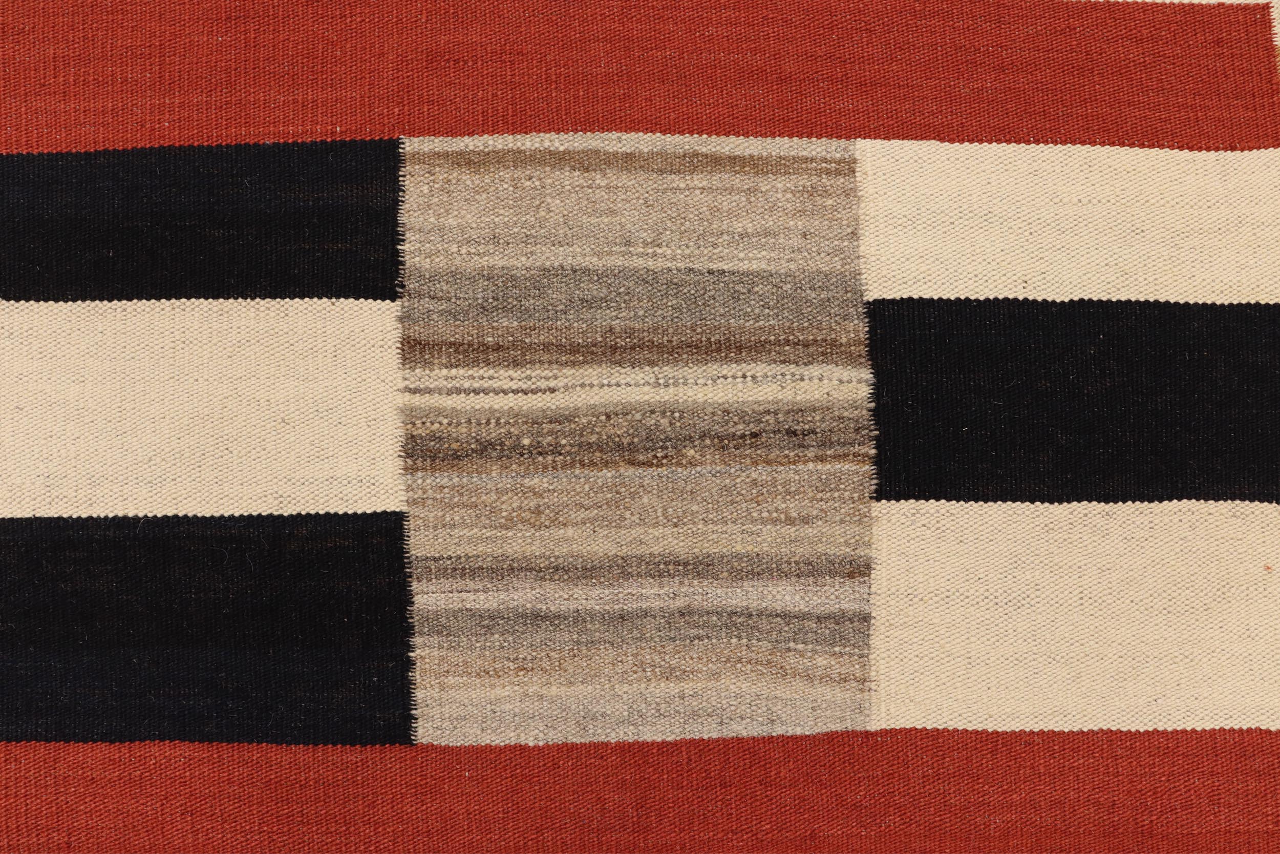 handmade Modern Kilim Rust Blue Hand-Woven RECTANGLE 100% WOOL area rug 3x6