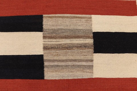 handmade Modern Kilim Rust Blue Hand-Woven RECTANGLE 100% WOOL area rug 3x6