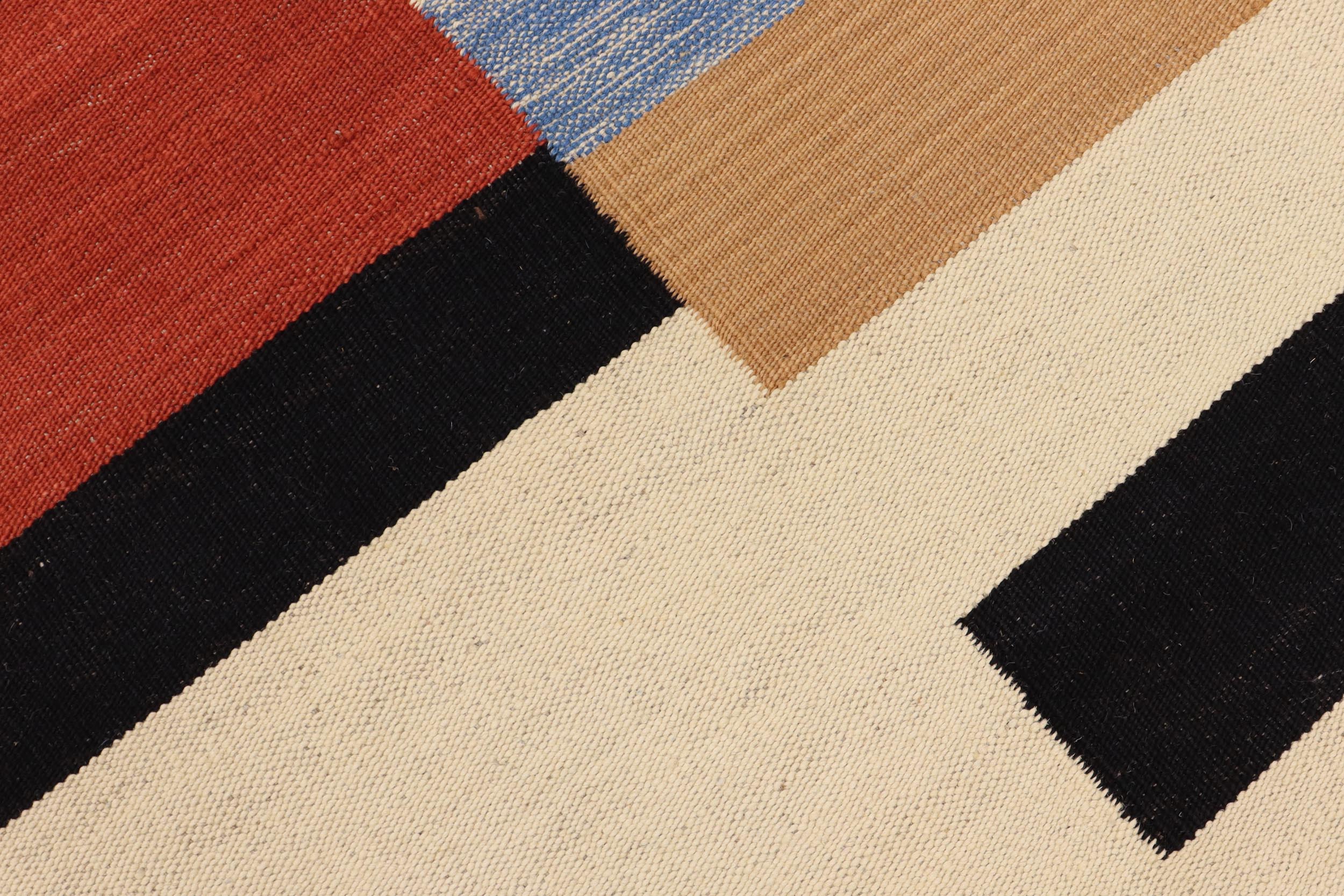 handmade Modern Kilim Rust Blue Hand-Woven RECTANGLE 100% WOOL area rug 3x6