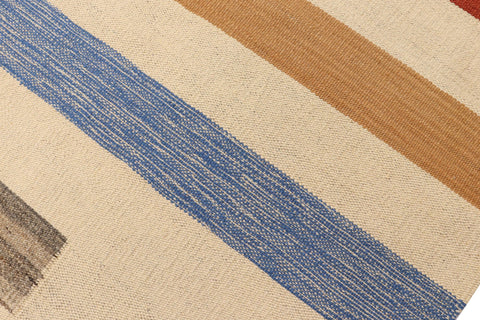 handmade Modern Kilim Rust Blue Hand-Woven RECTANGLE 100% WOOL area rug 3x6