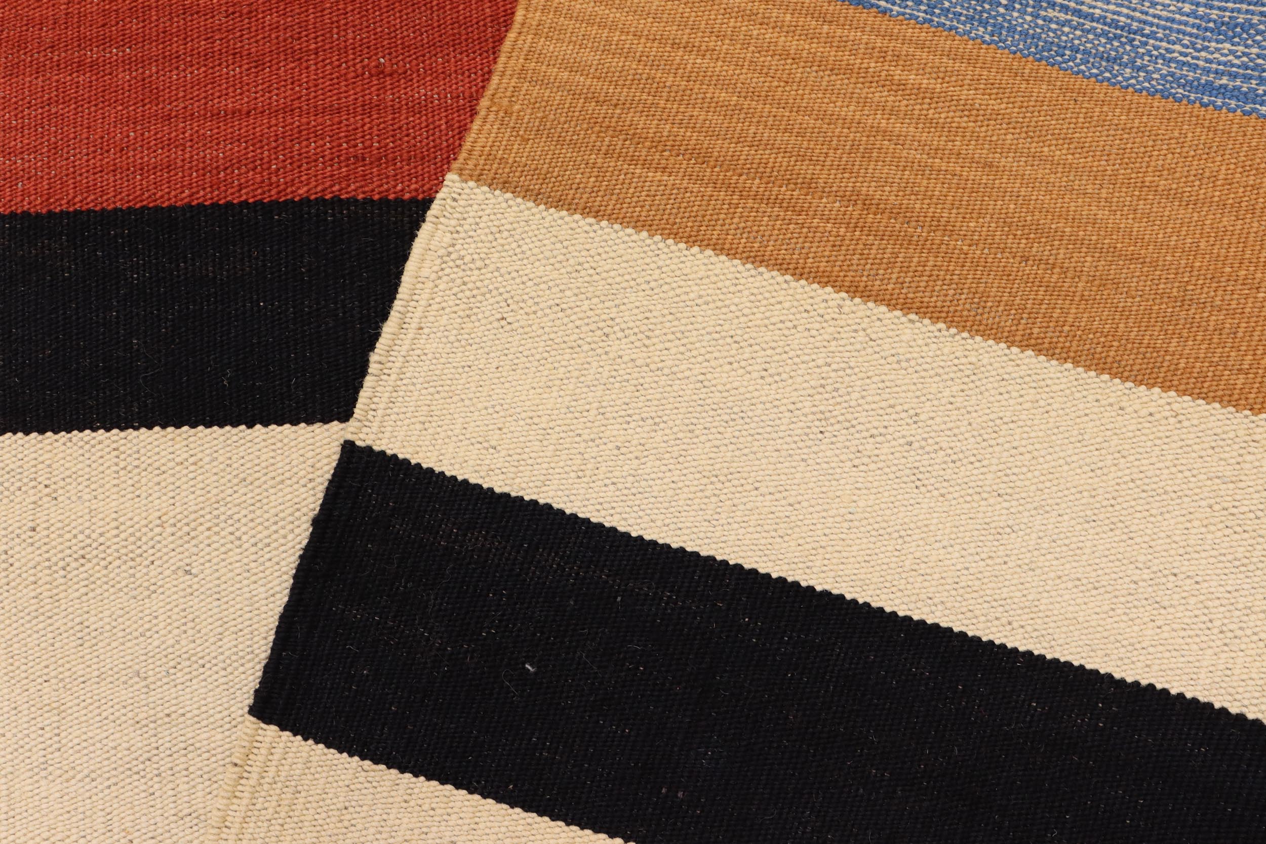 handmade Modern Kilim Rust Blue Hand-Woven RECTANGLE 100% WOOL area rug 3x6